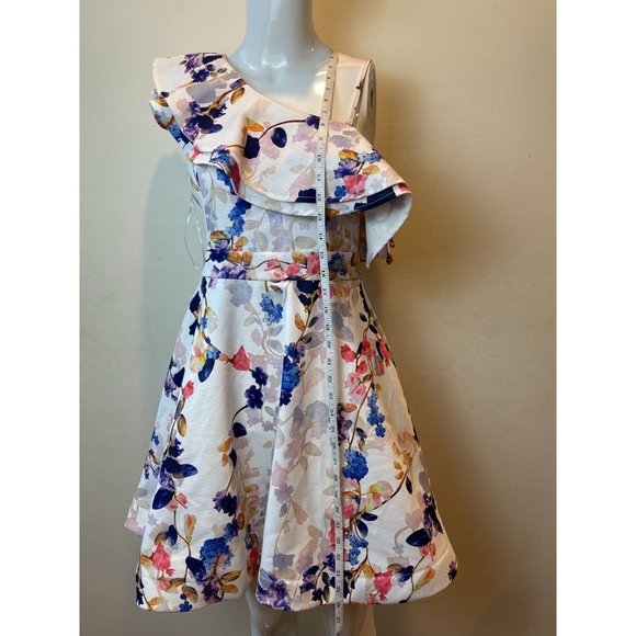A.PEACH Womens Floral One Shoulder Mini Dress CD20468 White Blue Size Small - Picture 3 of 9